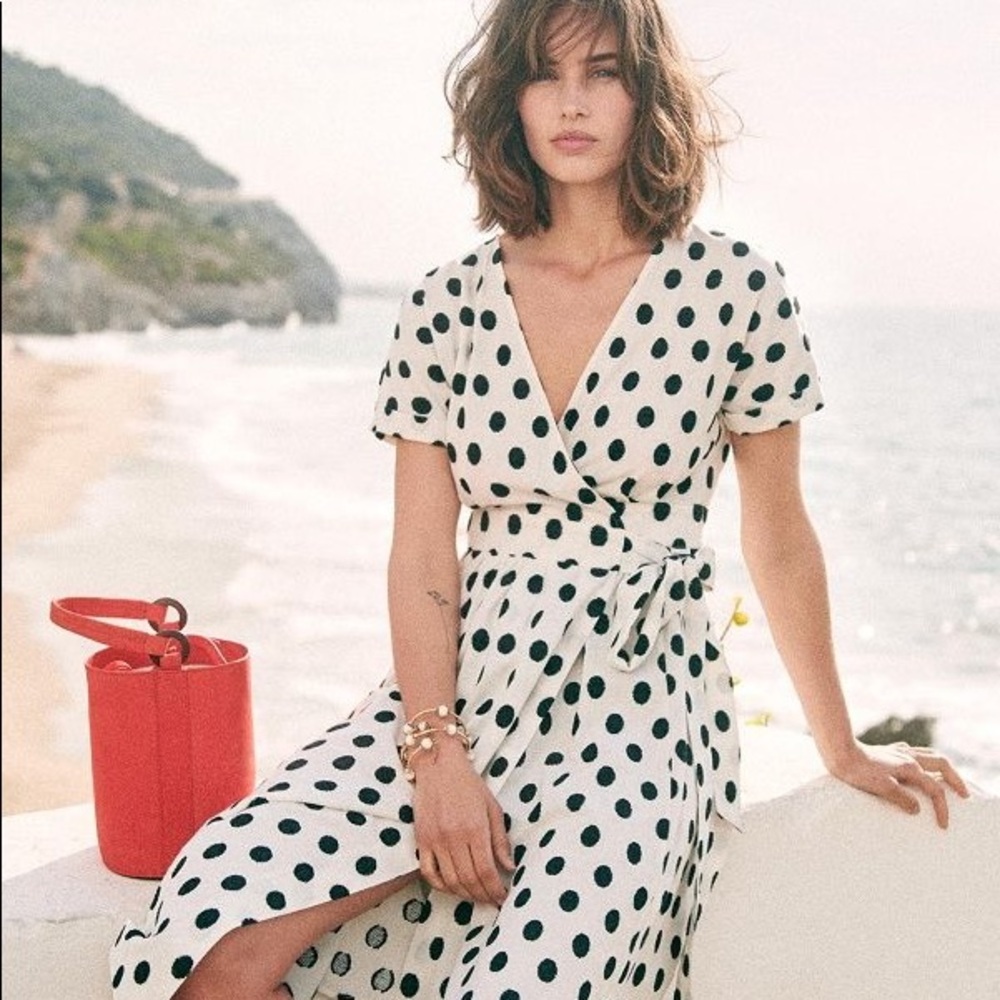 Sézane polka dot wrap dress 38 NWT
